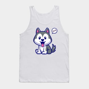 Cute Husky Dog Sitting Cartoon Tank Top